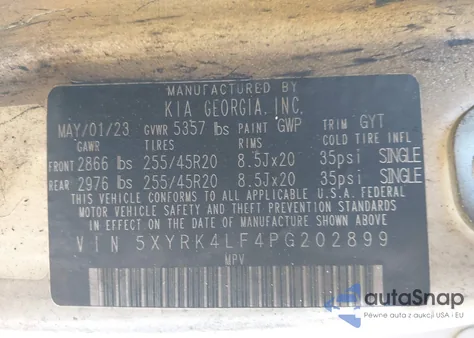 2023 Kia Sorento Sx z USA, uszkodzony, nr VIN 5XYRK4LF4PG202899